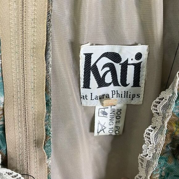 Vintage Kati for Laura Phillips 1970s Maxi Dress Green Blue Floral 12 - Picture 9 of 13